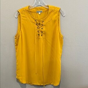 Pleione Mustard Color Lace-Up Sleeveless Blouse
